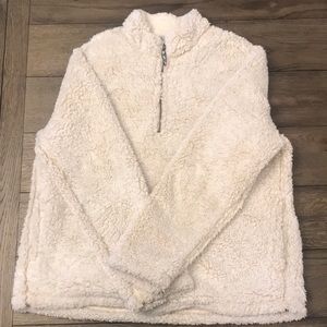 Fuzzy cream pull over. NEVER WORN.